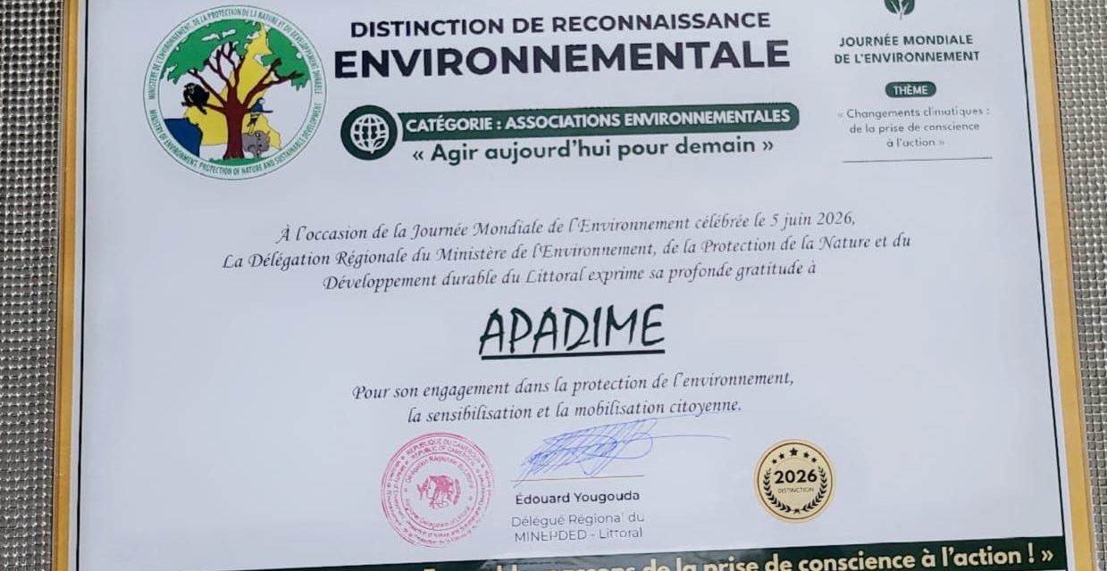 Journée Mondiale de l&rsquo;Environnement : APADIME reçoit une Reconnaissance Officielle à Douala